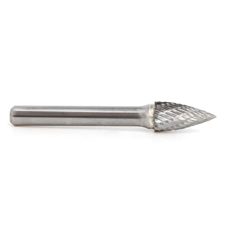 Carbide Bur, Tree Shape Pointed, Double Cut, SG, 1/4in. X 1/2in. With 1/8in. Shank